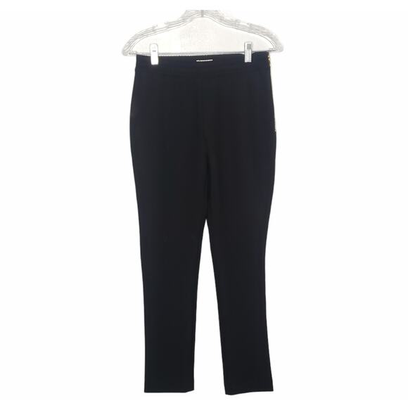 Kate Spade Edie Cigarette Pants Black Gold Zip Stretch Knit Banded Waist Women 4 - Picture 2 of 9